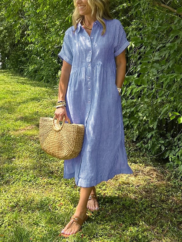 Elodie Striped Button-Front Midi Dress