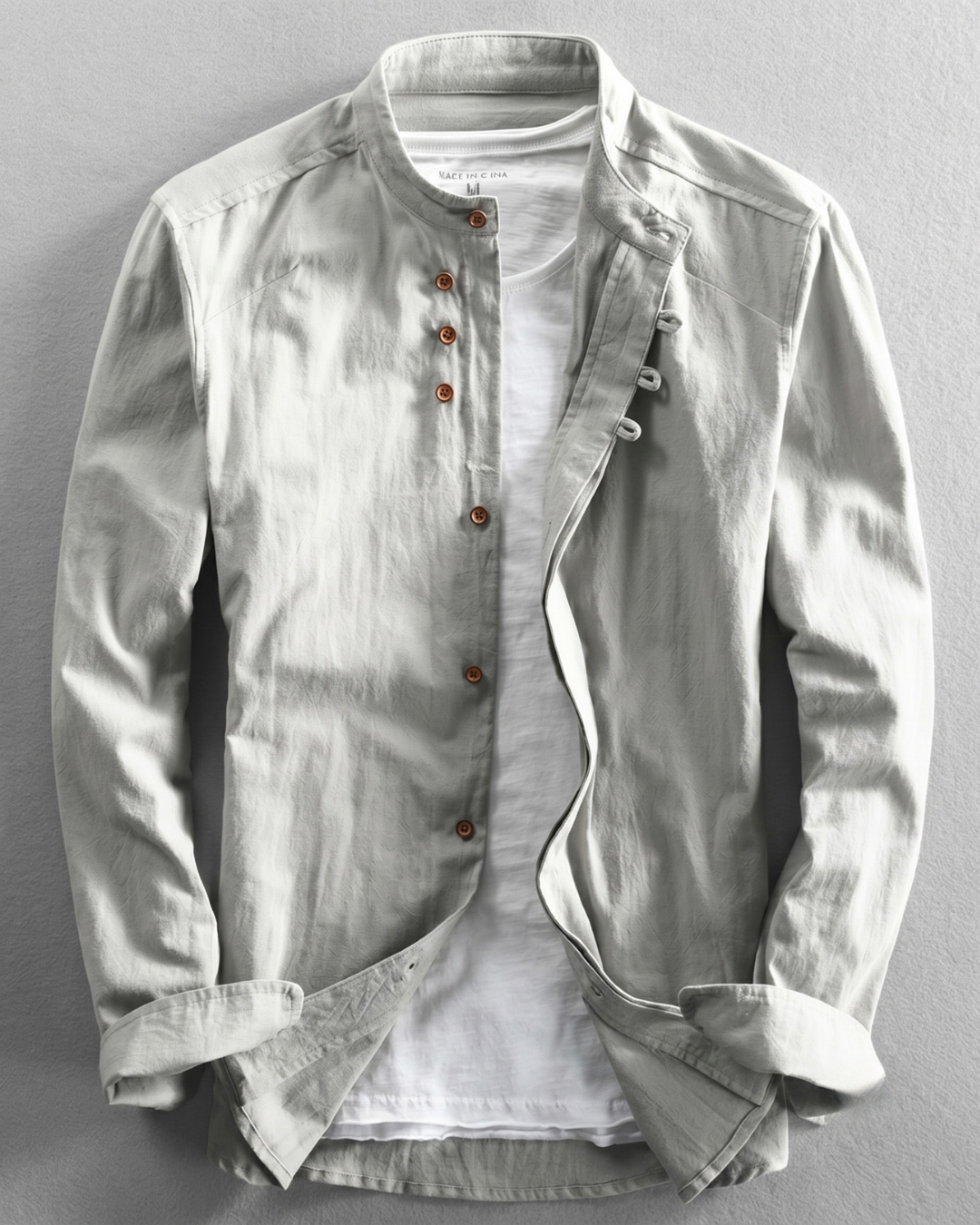 Alden Linen-Cotton Stand Collar Shirt