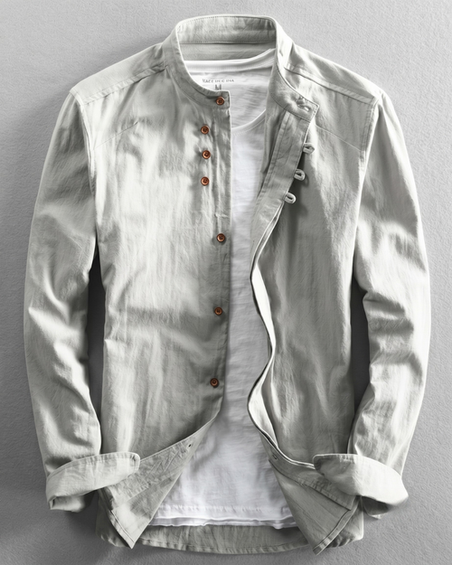 Alden Linen-Cotton Stand Collar Shirt