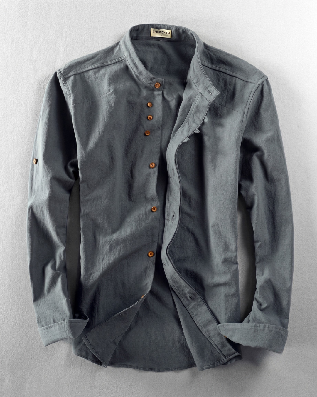 Alden Linen-Cotton Stand Collar Shirt