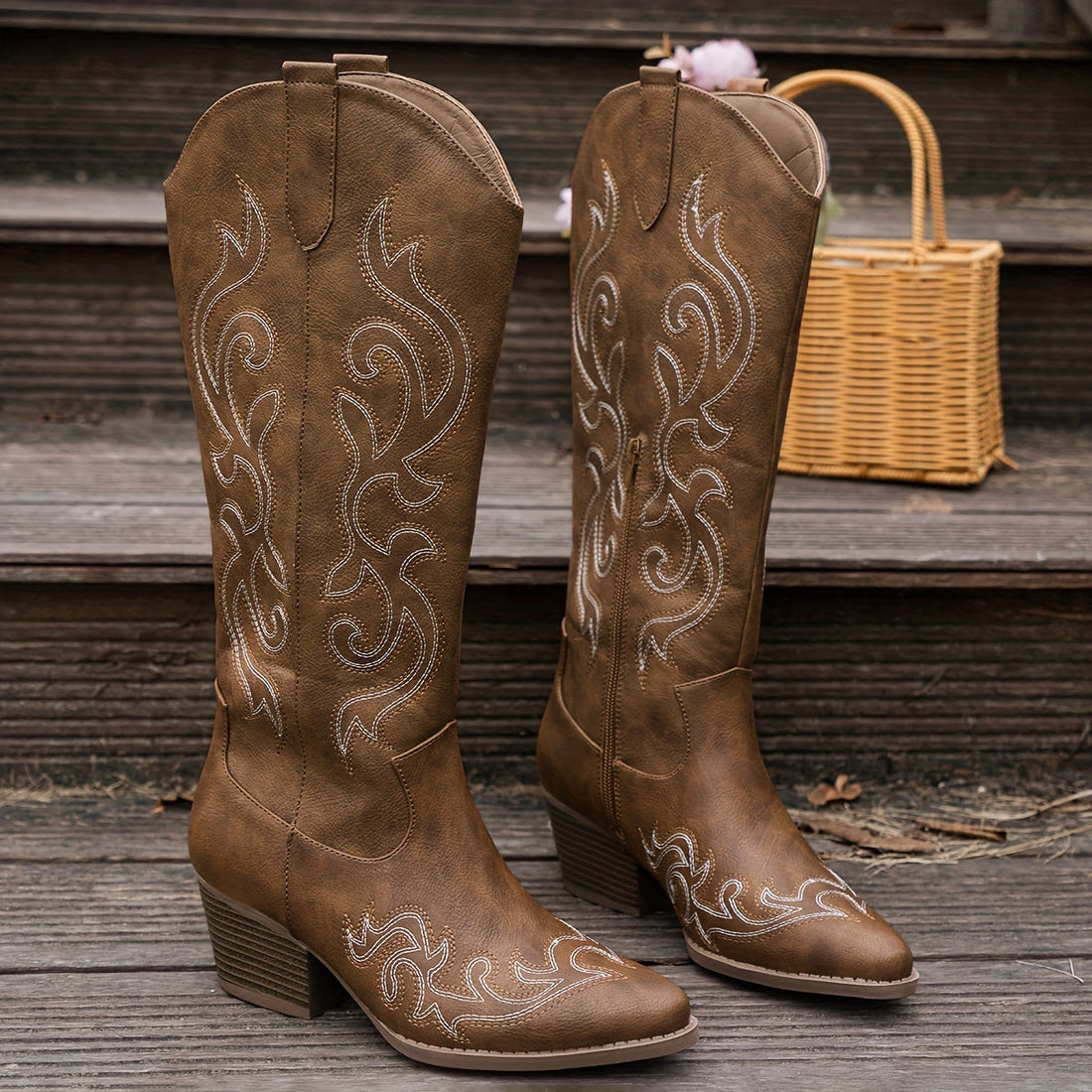 Dakota Embroidered Knee-High Boots