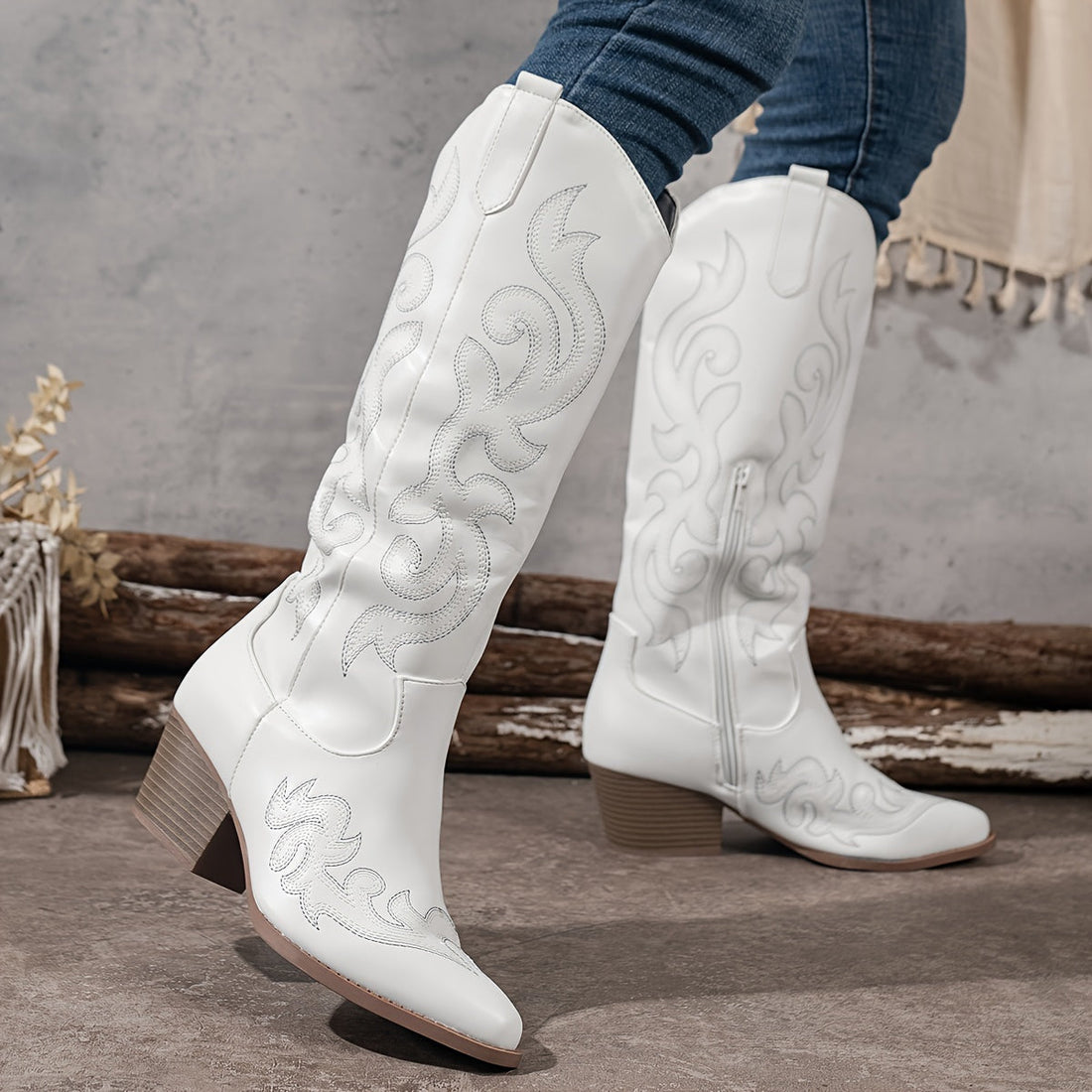 Dakota Embroidered Knee-High Boots