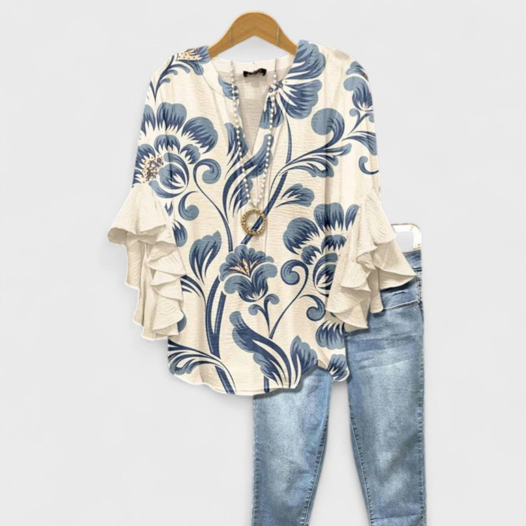 Liora Ruffle Sleeve V-Neck Blouse
