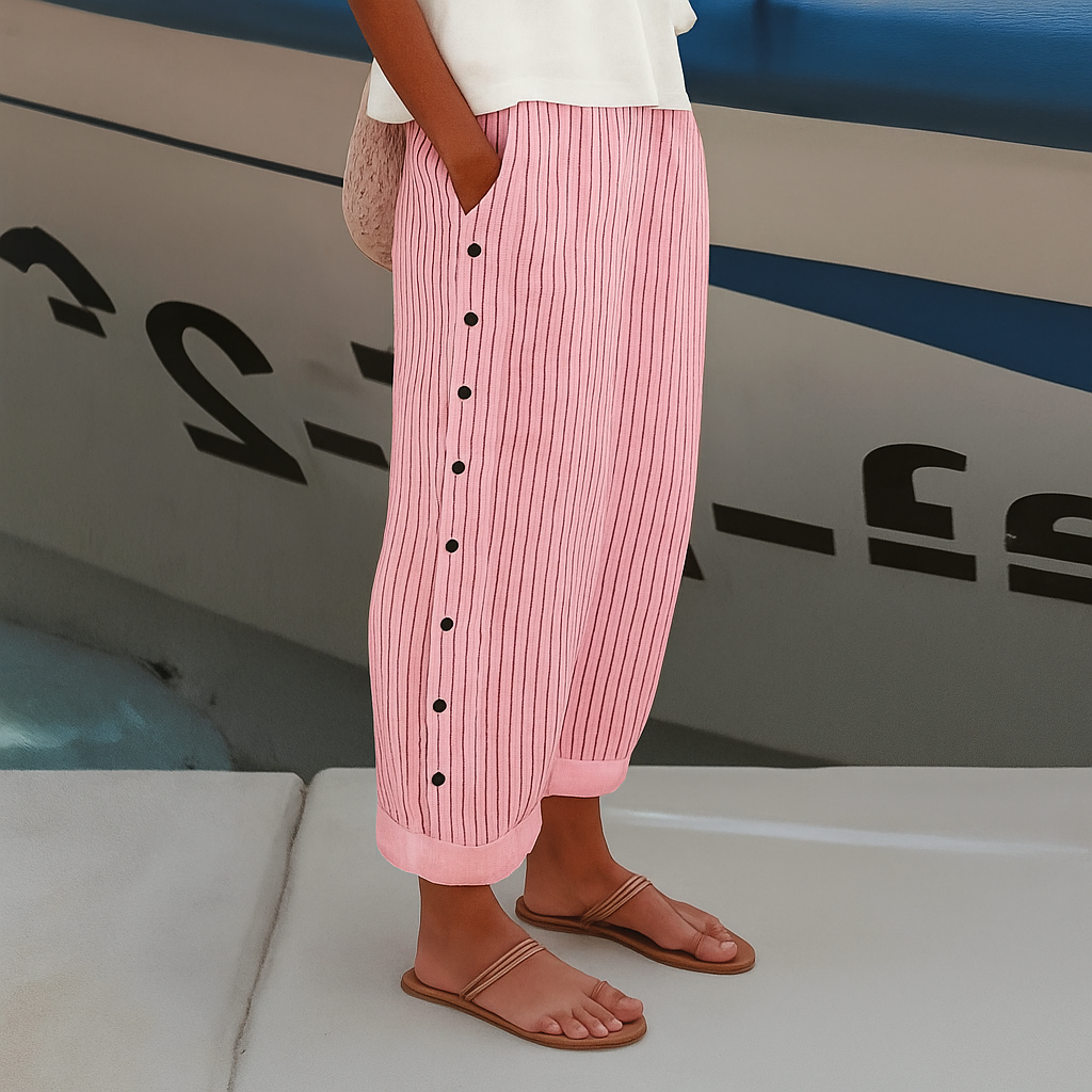 Talia Pinstripe Button-Panel Trousers