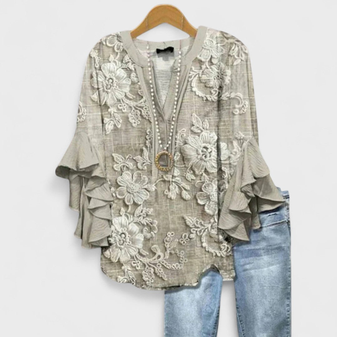 Liora Ruffle Sleeve V-Neck Blouse