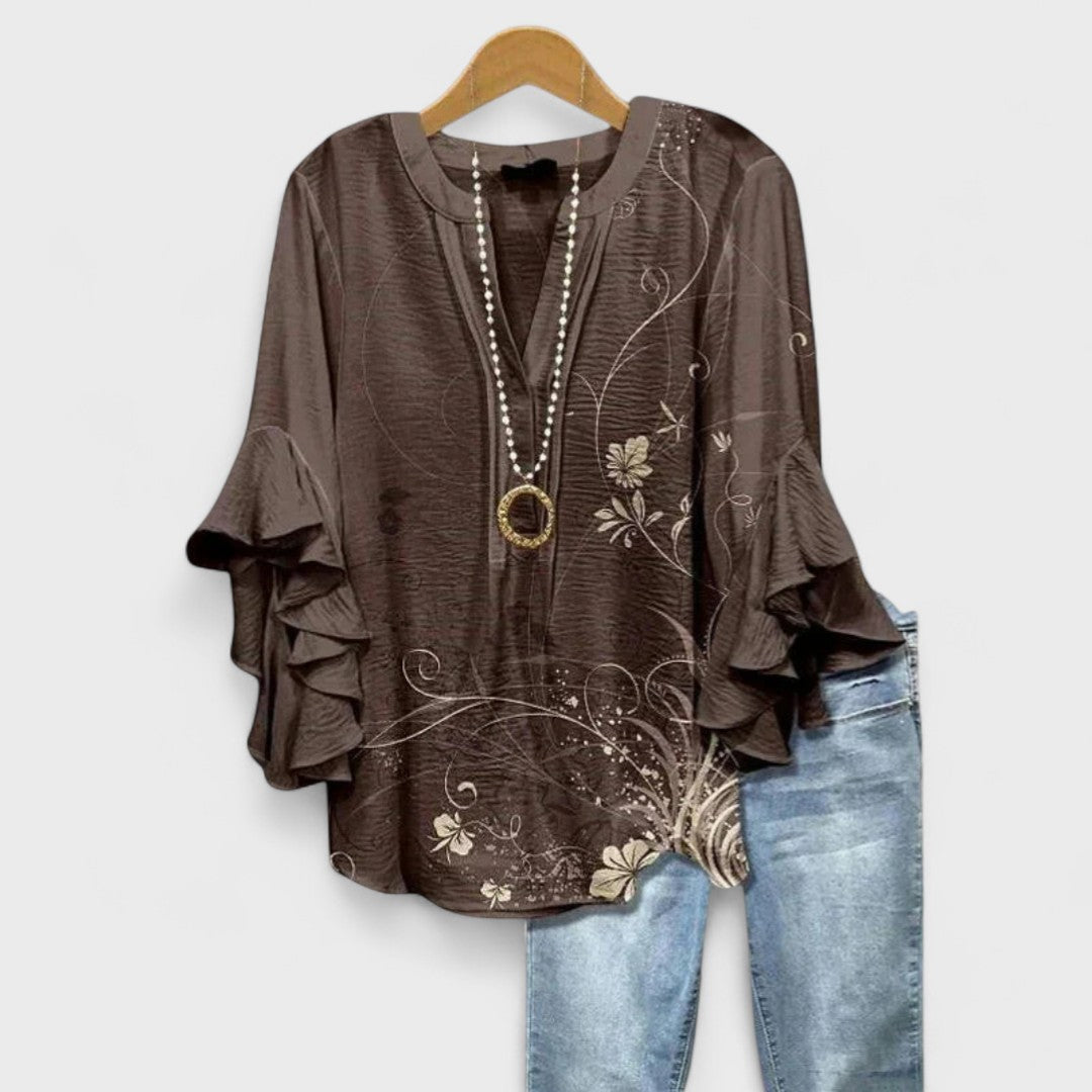 Liora Ruffle Sleeve V-Neck Blouse