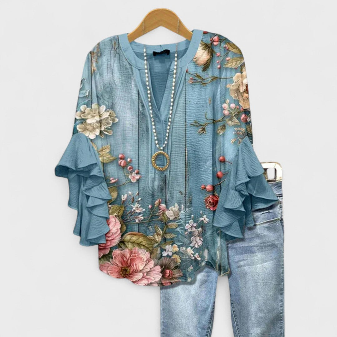 Liora Ruffle Sleeve V-Neck Blouse