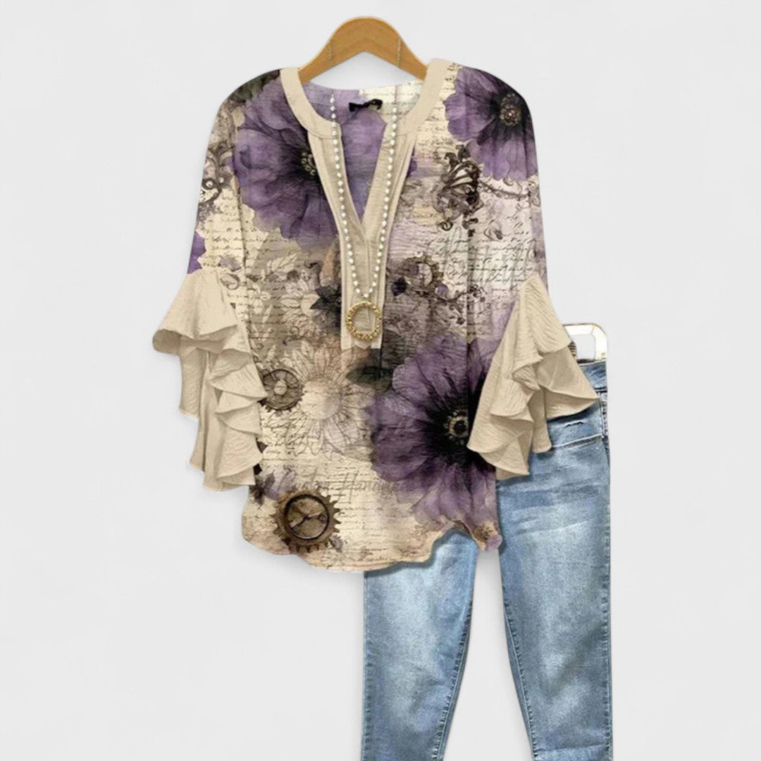 Liora Ruffle Sleeve V-Neck Blouse