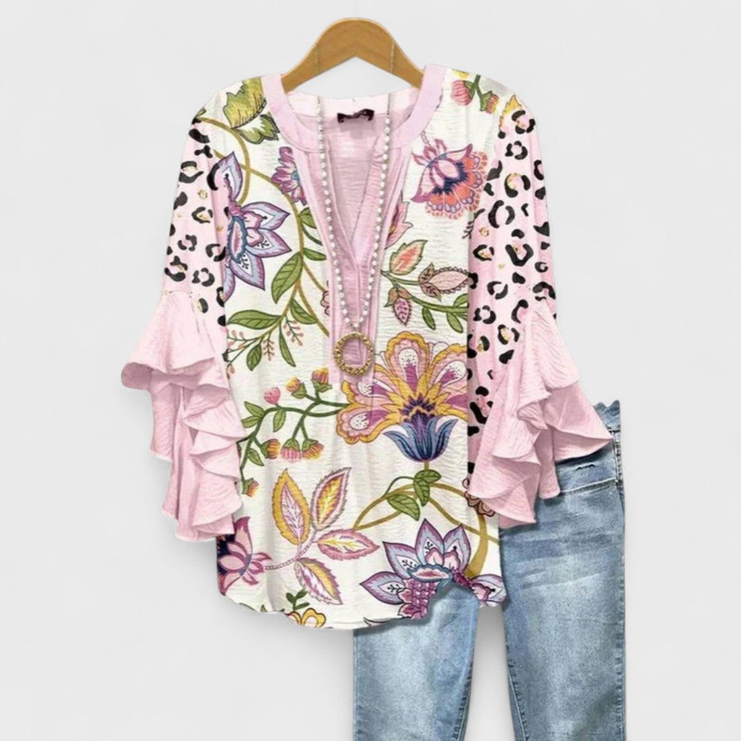 Liora Ruffle Sleeve V-Neck Blouse