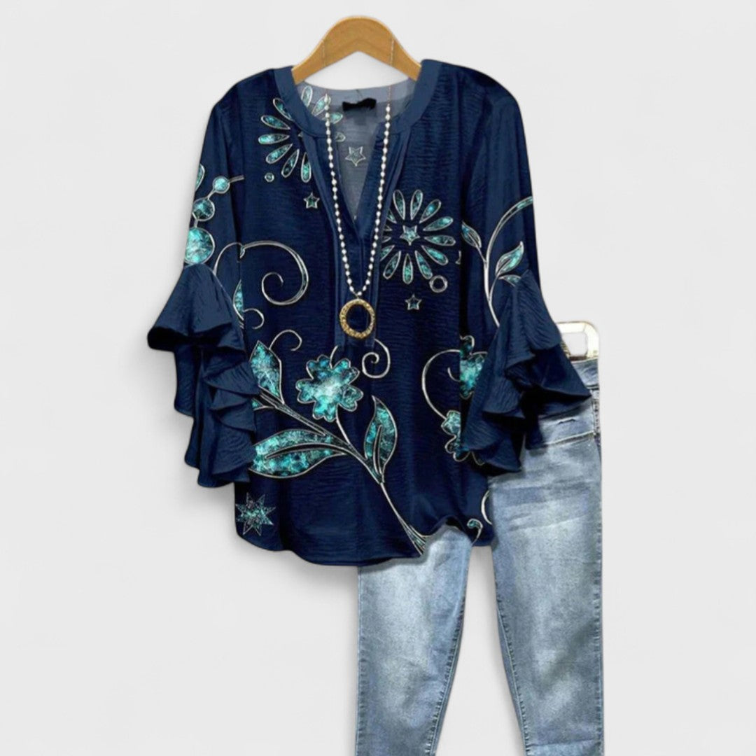 Liora Ruffle Sleeve V-Neck Blouse