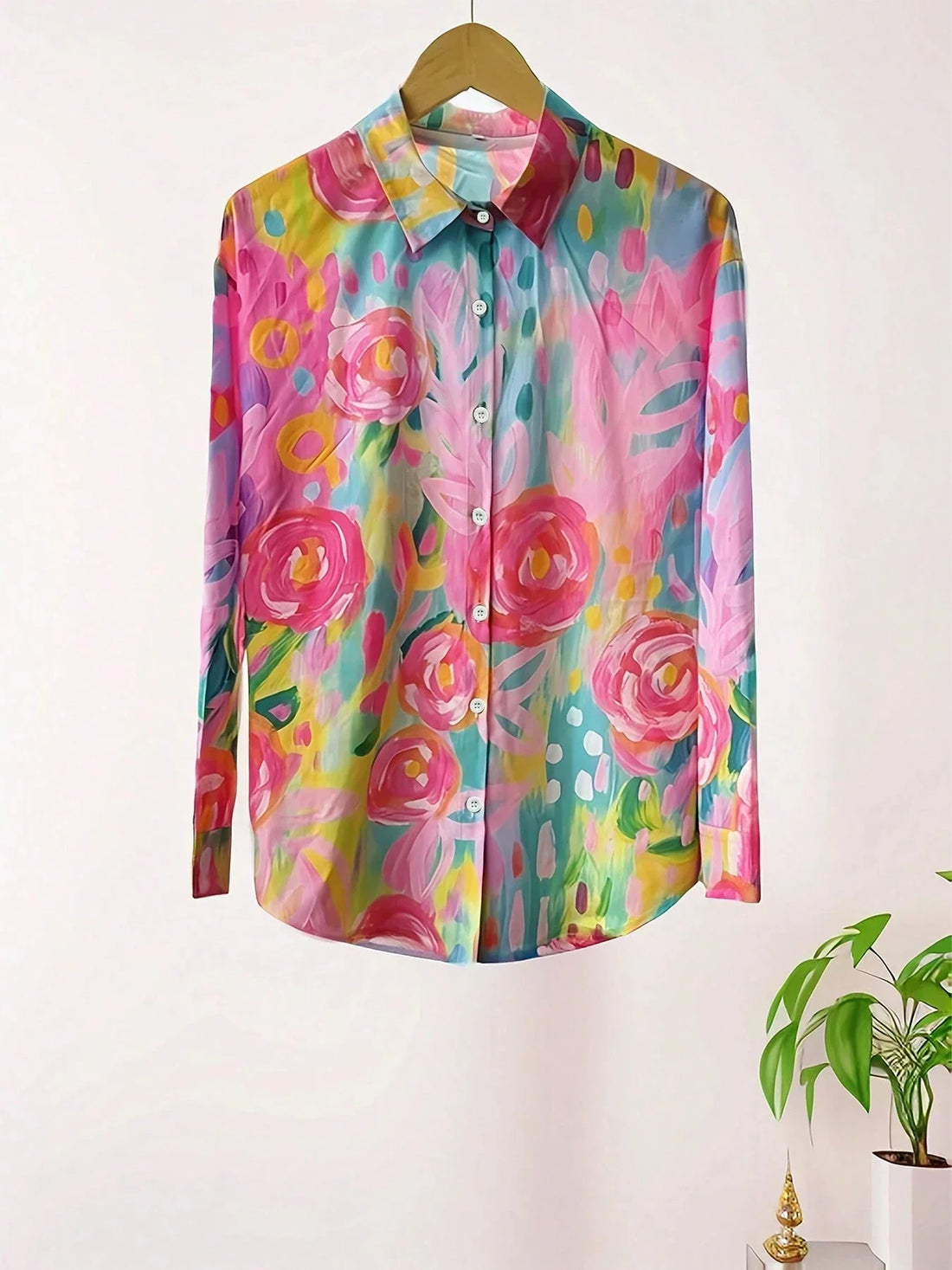 Zaria Abstract Print Button-Up Blouse