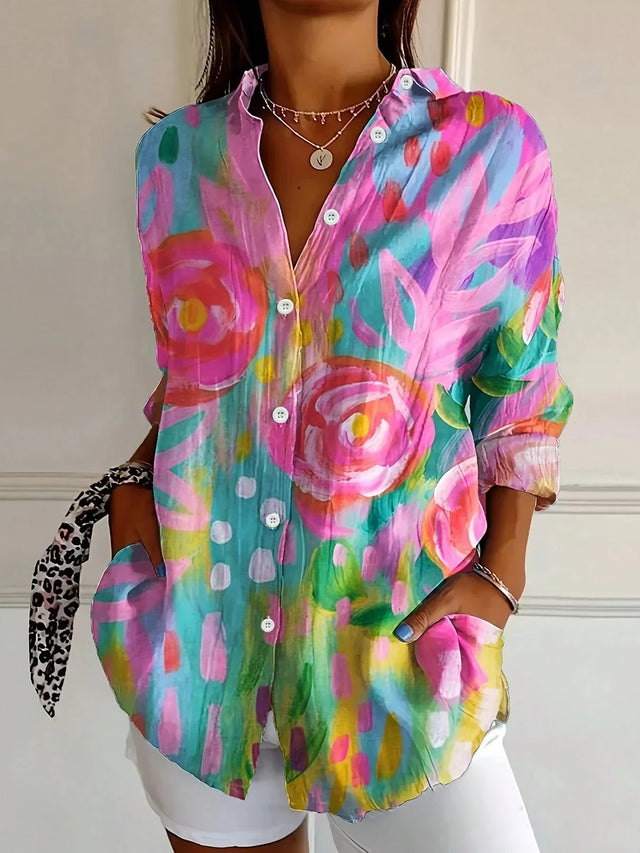 Zaria Abstract Print Button-Up Blouse