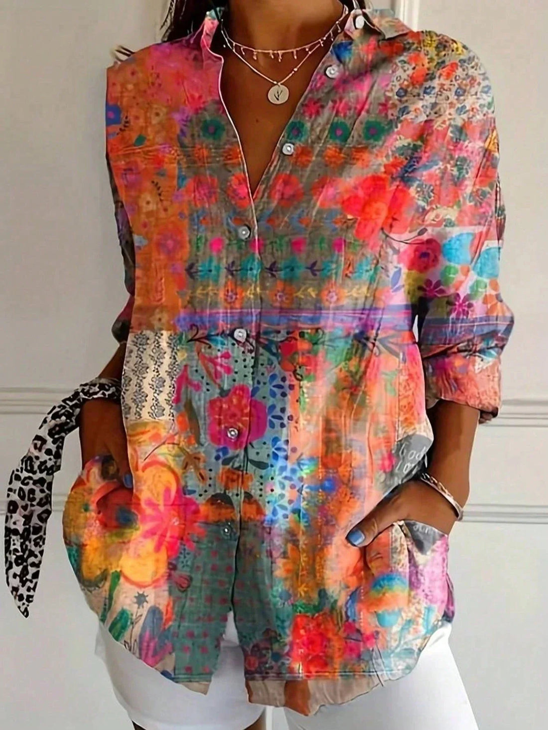 Zaria Abstract Print Button-Up Blouse