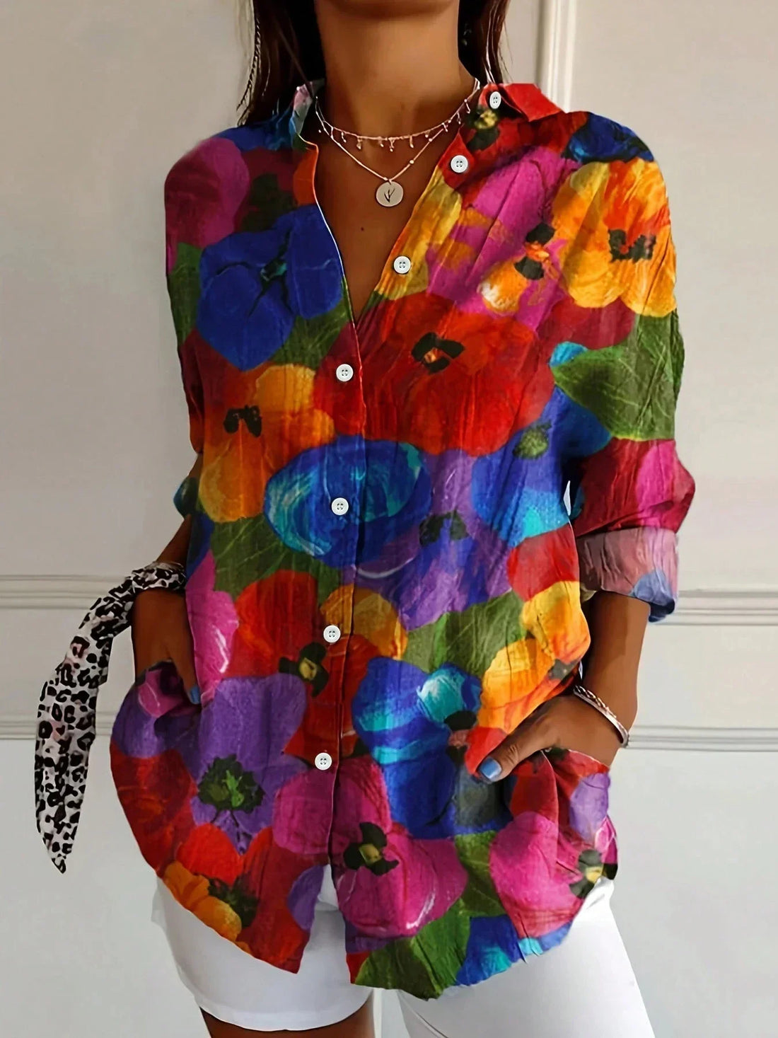 Zaria Abstract Print Button-Up Blouse