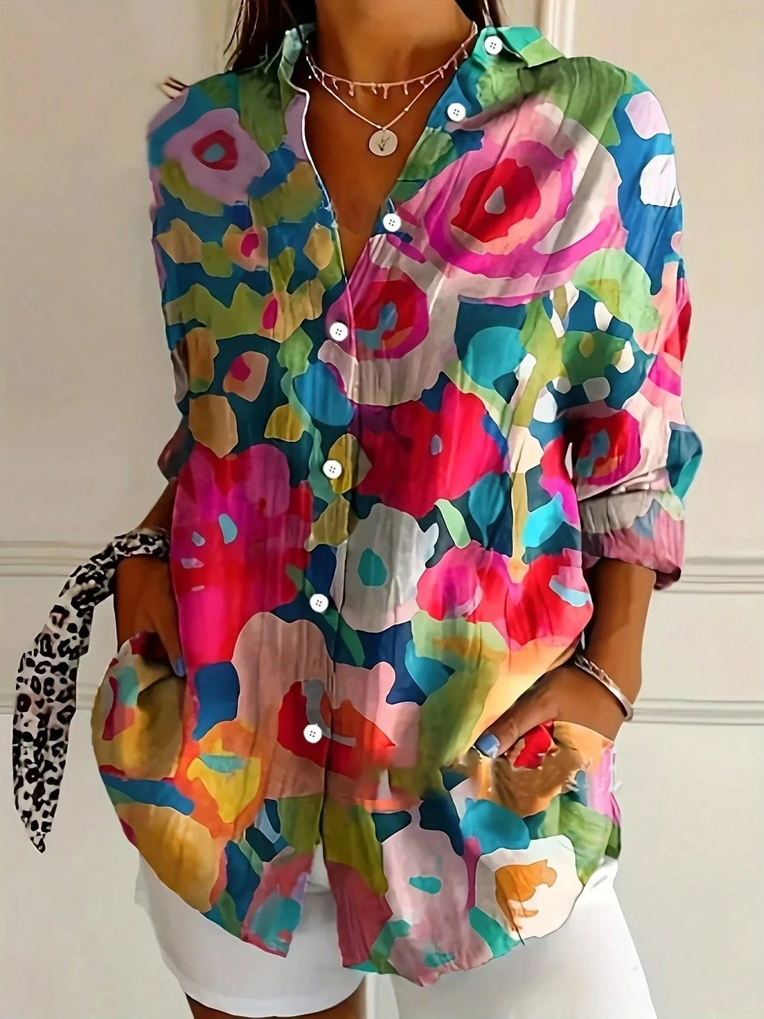 Zaria Abstract Print Button-Up Blouse