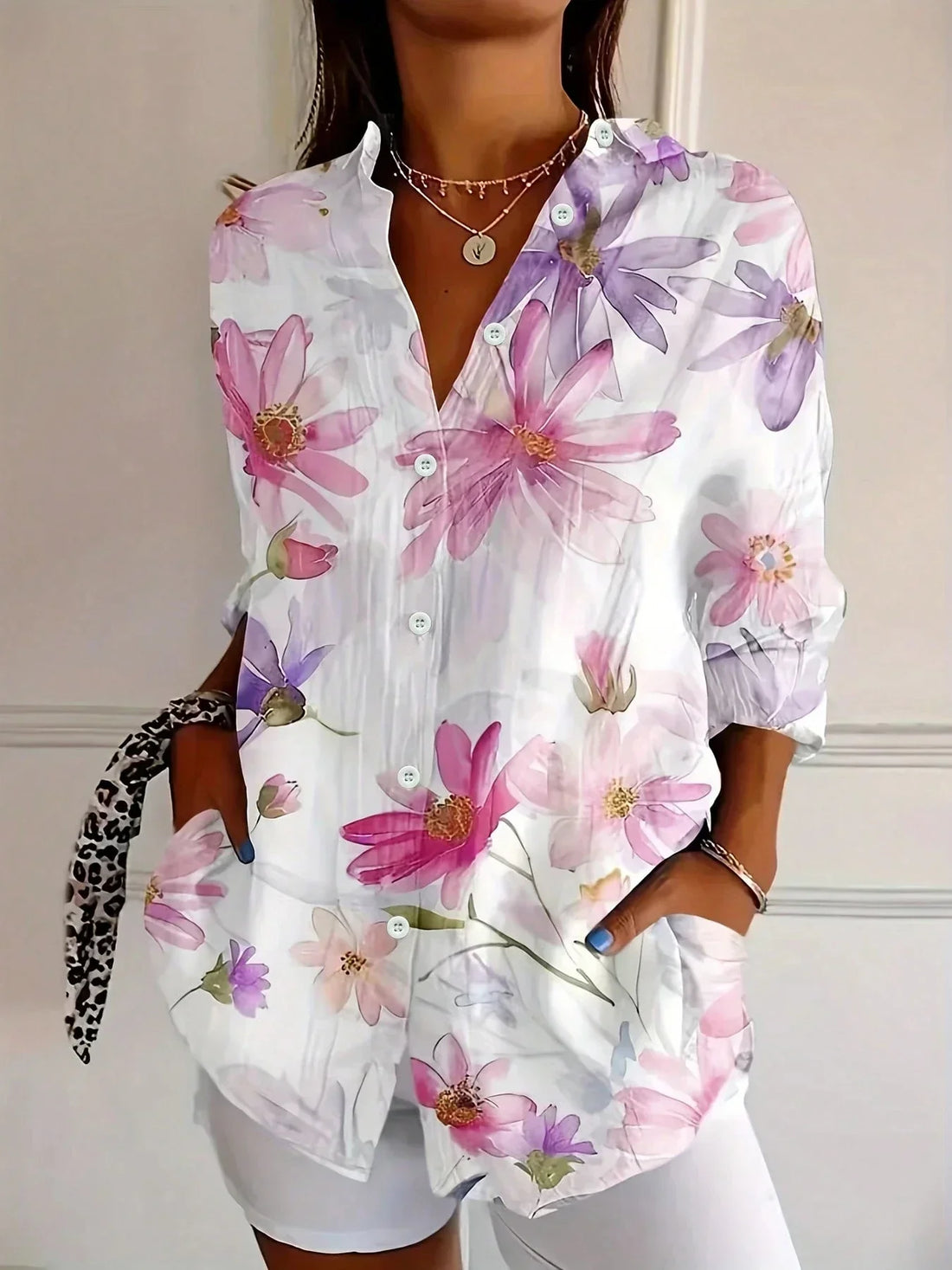 Zaria Abstract Print Button-Up Blouse