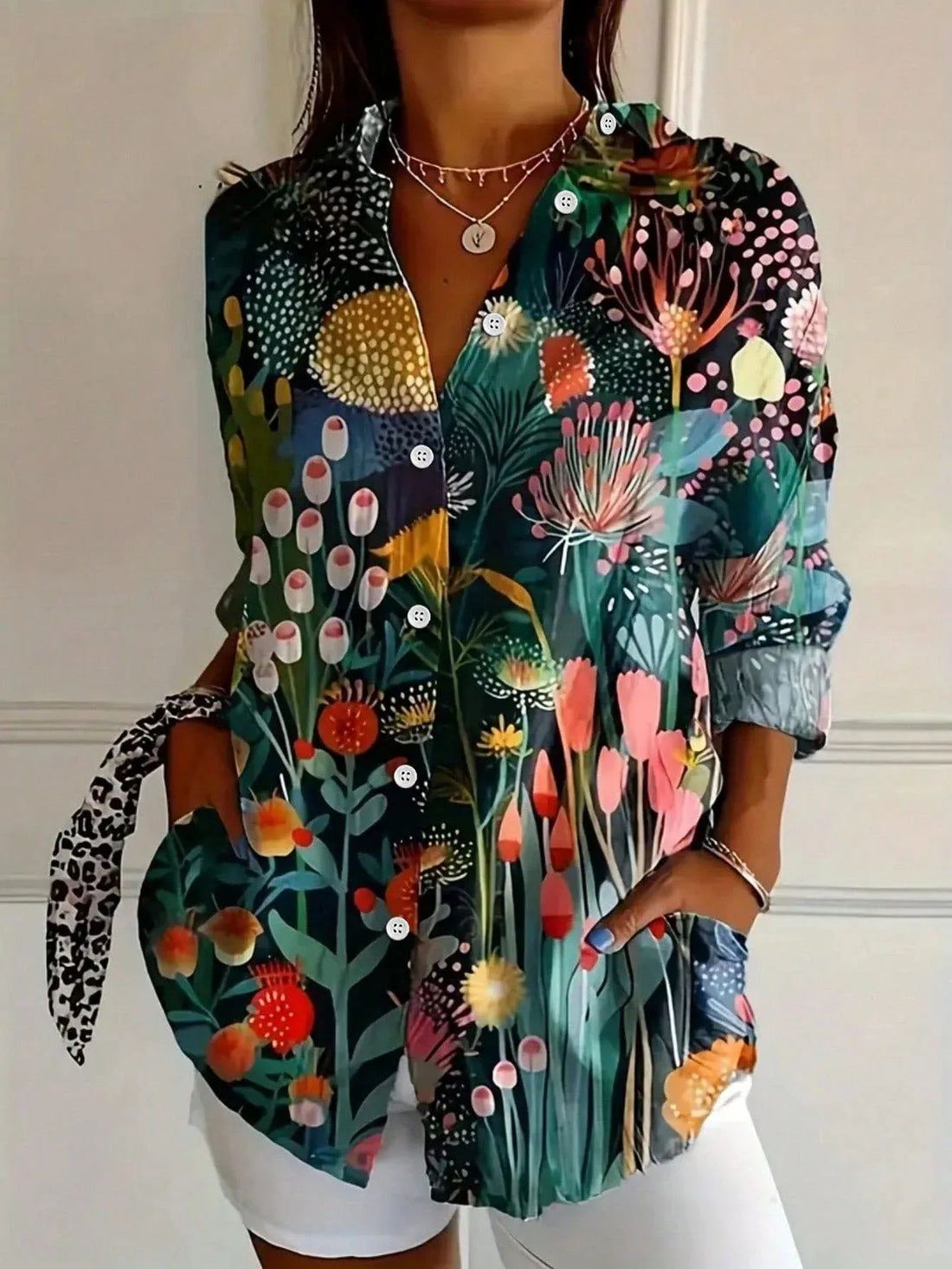 Zaria Abstract Print Button-Up Blouse