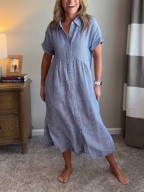 Elodie Striped Button-Front Midi Dress