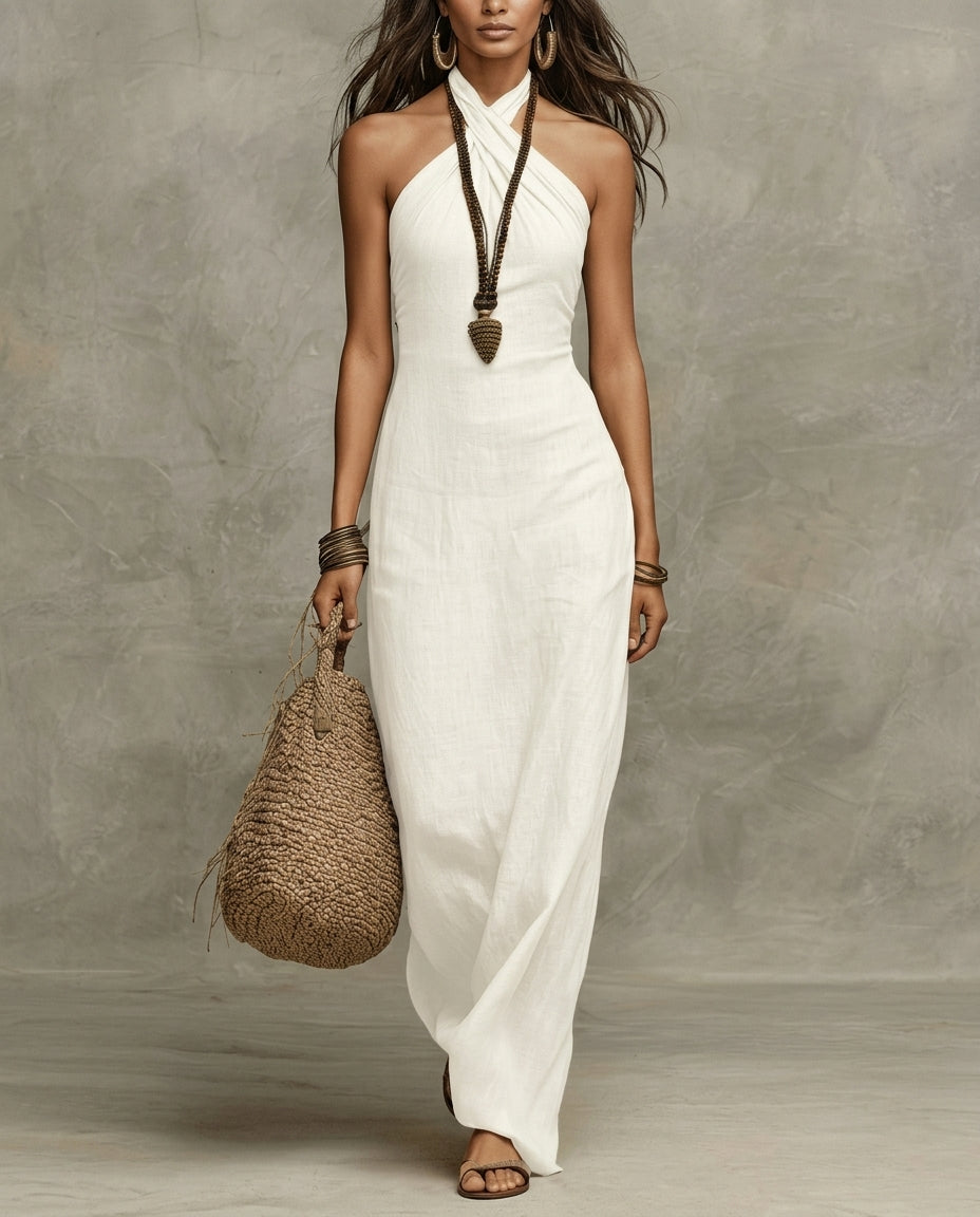 Marina Halter Linen Maxi Dress