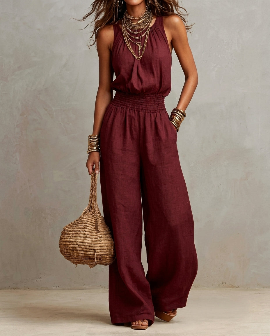 Solenne Wide-Leg Halter Jumpsuit