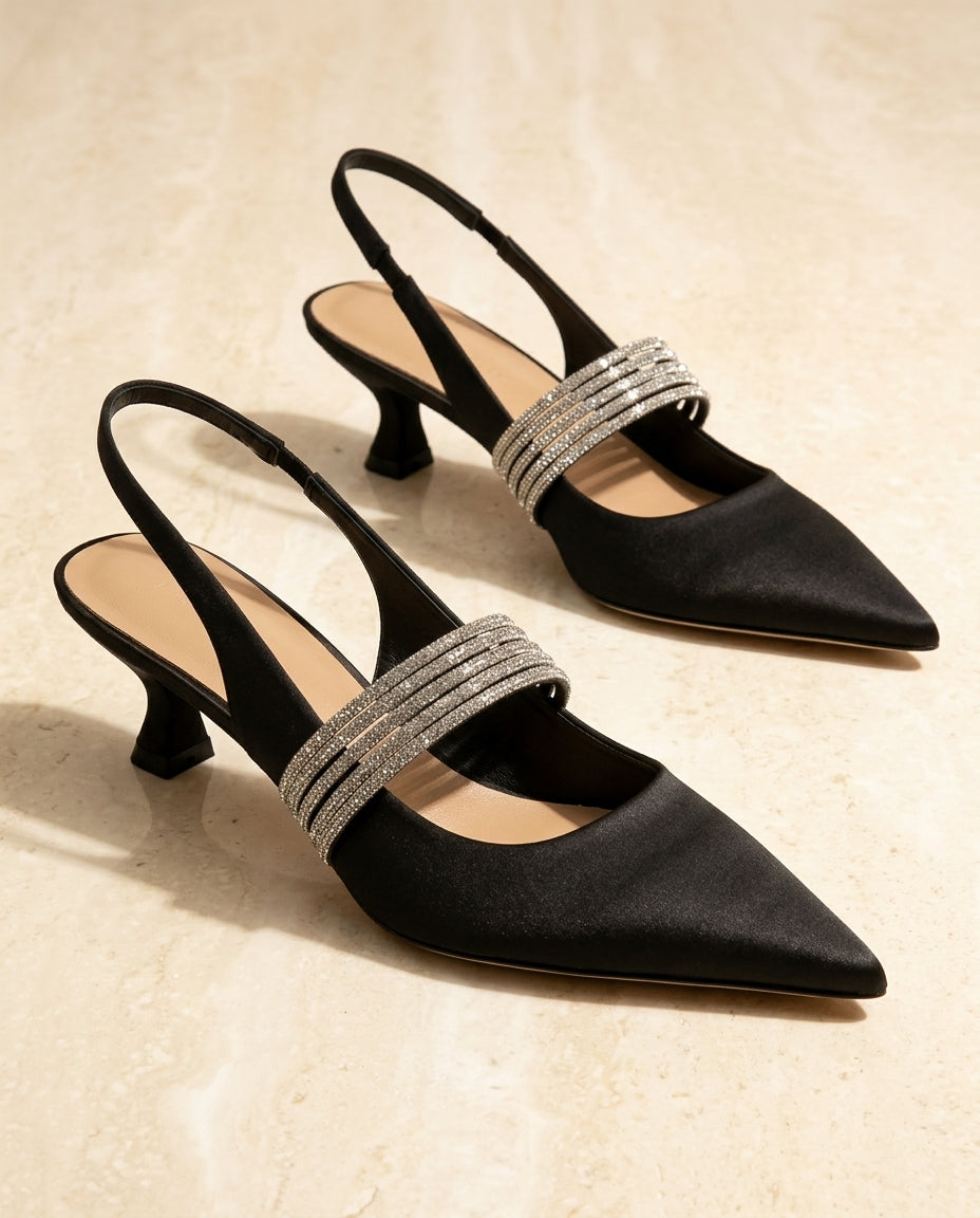 Celestine Satin Slingback Kitten Heels