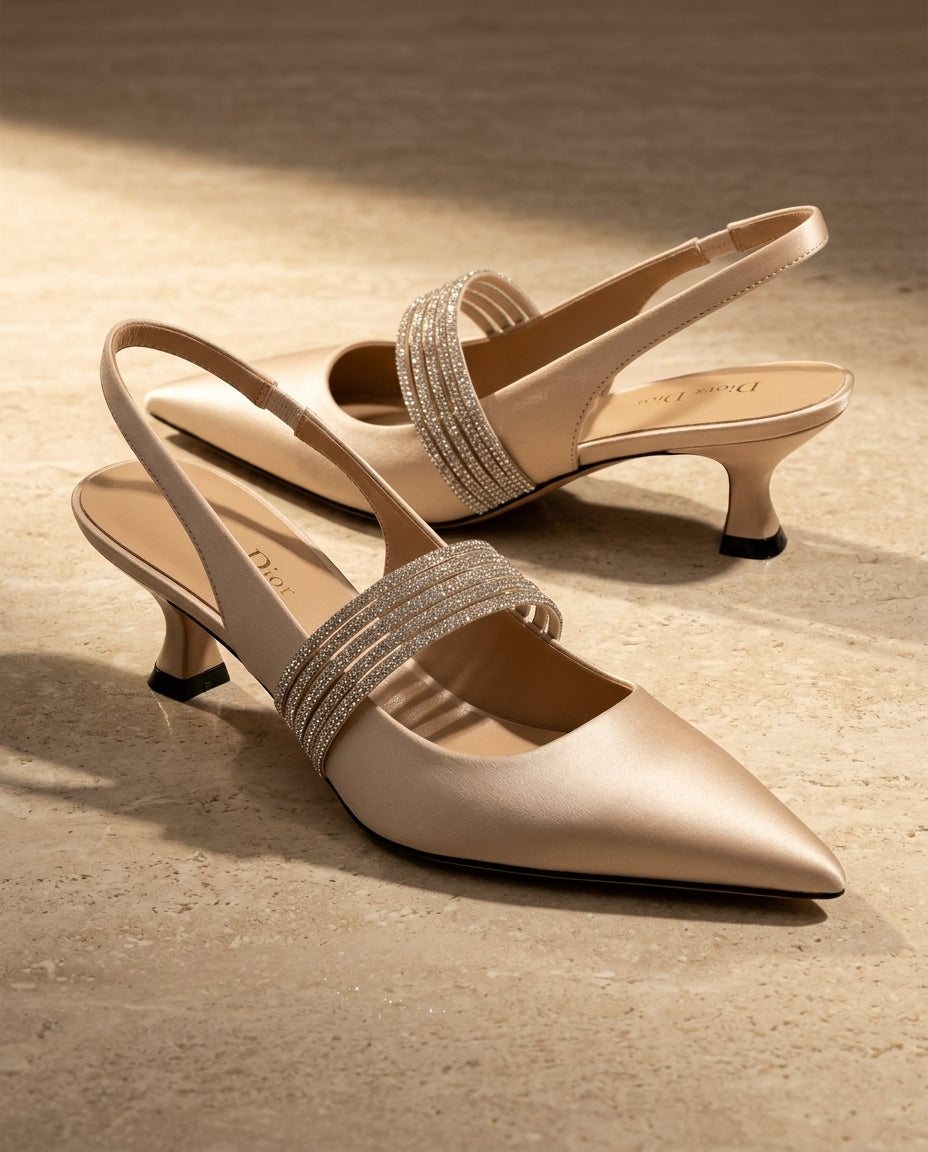 Celestine Satin Slingback Kitten Heels