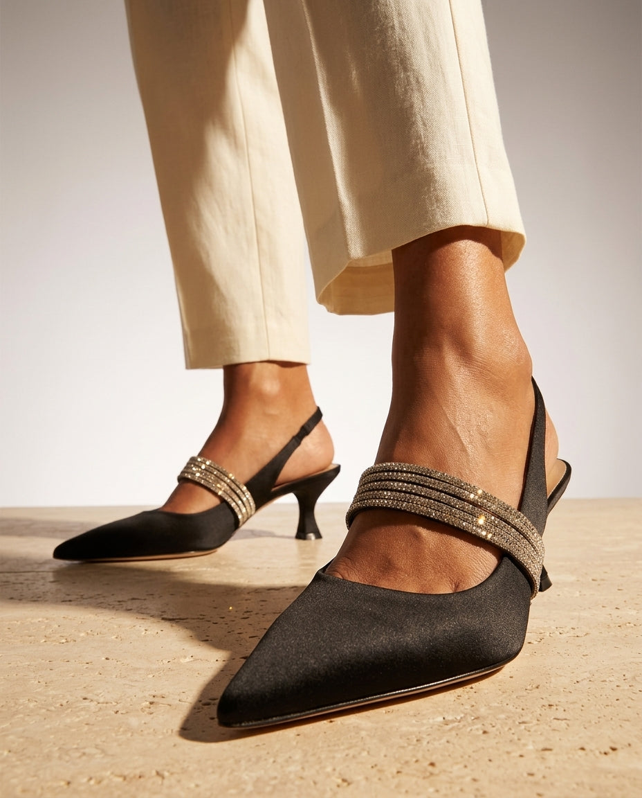 Celestine Satin Slingback Kitten Heels