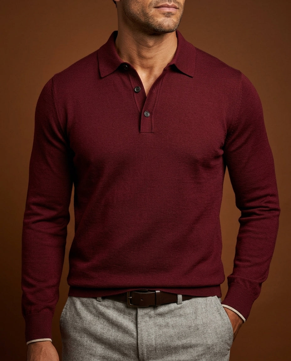 Bennett Merino Wool Long-Sleeve Polo