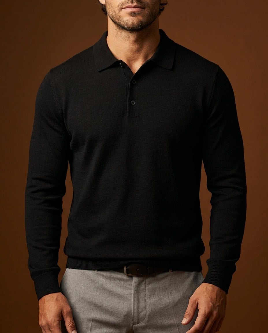 Bennett Merino Wool Long-Sleeve Polo