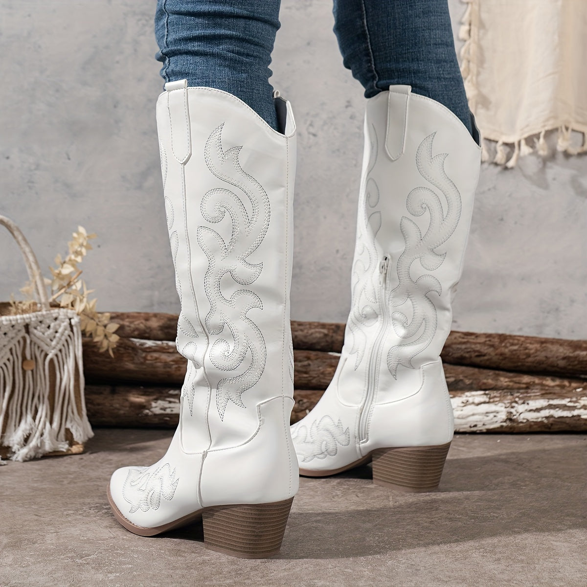 Dakota Embroidered Knee-High Boots