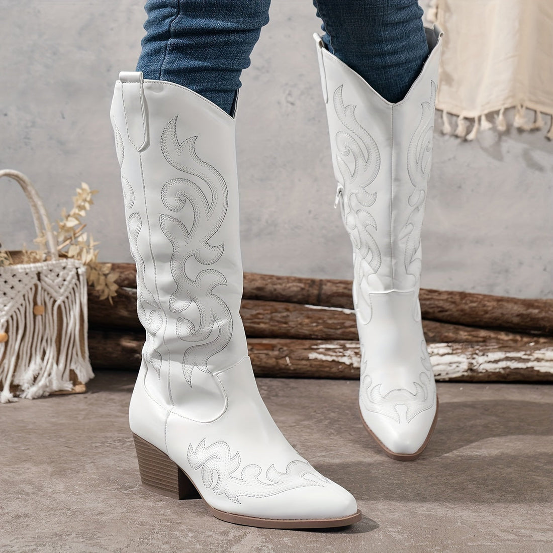 Dakota Embroidered Knee-High Boots