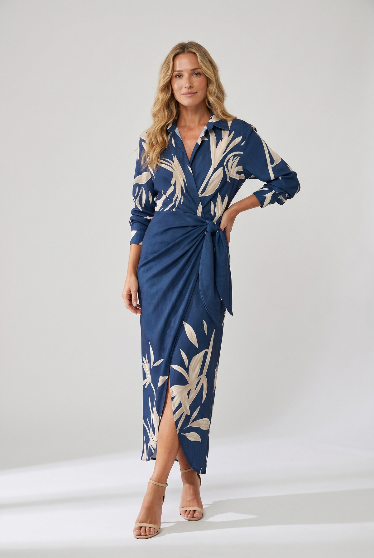 Aurette Leaf Print Wrap Maxi Dress