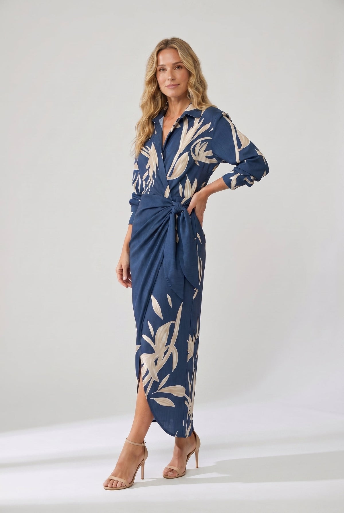 Aurette Leaf Print Wrap Maxi Dress