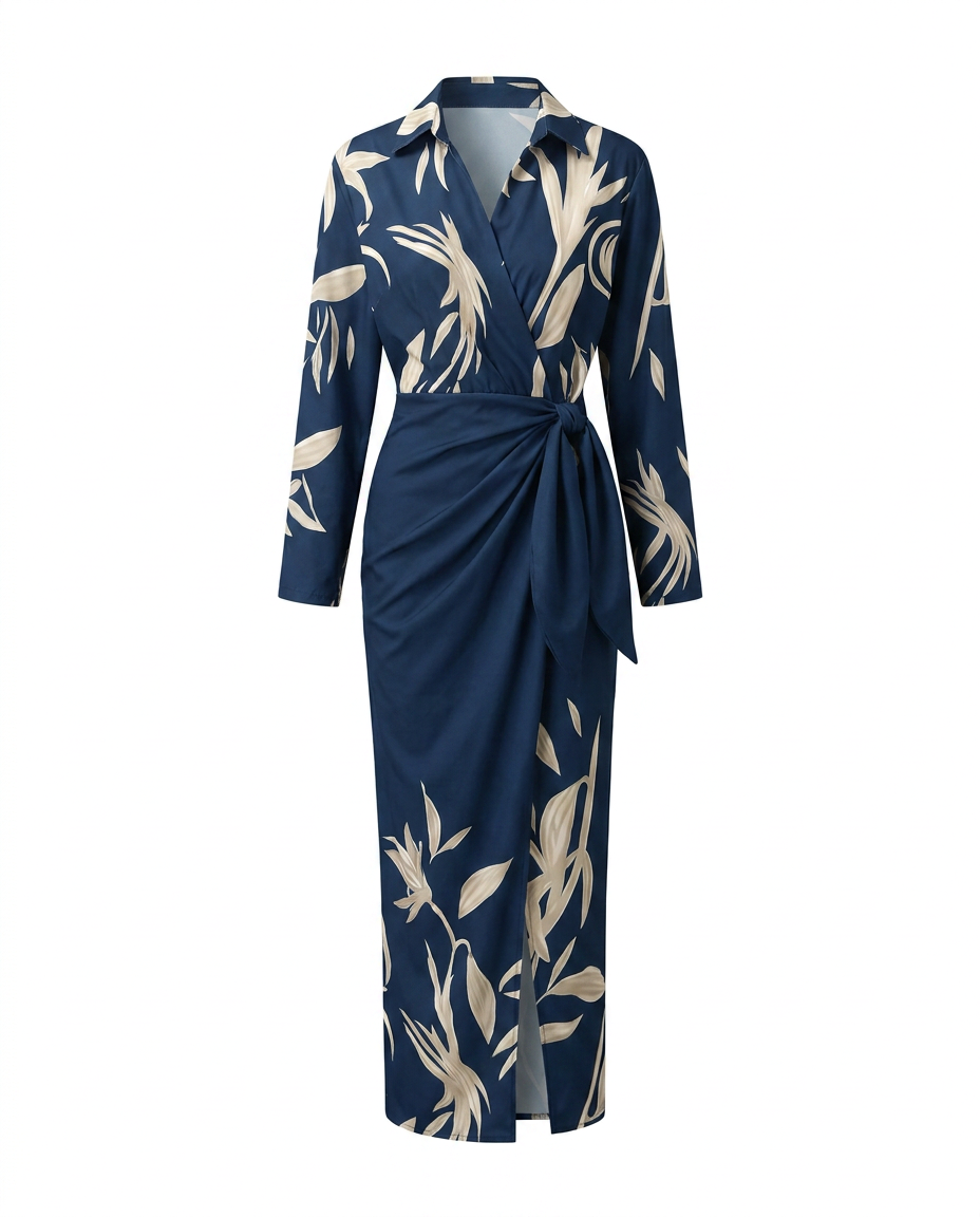 Aurette Leaf Print Wrap Maxi Dress