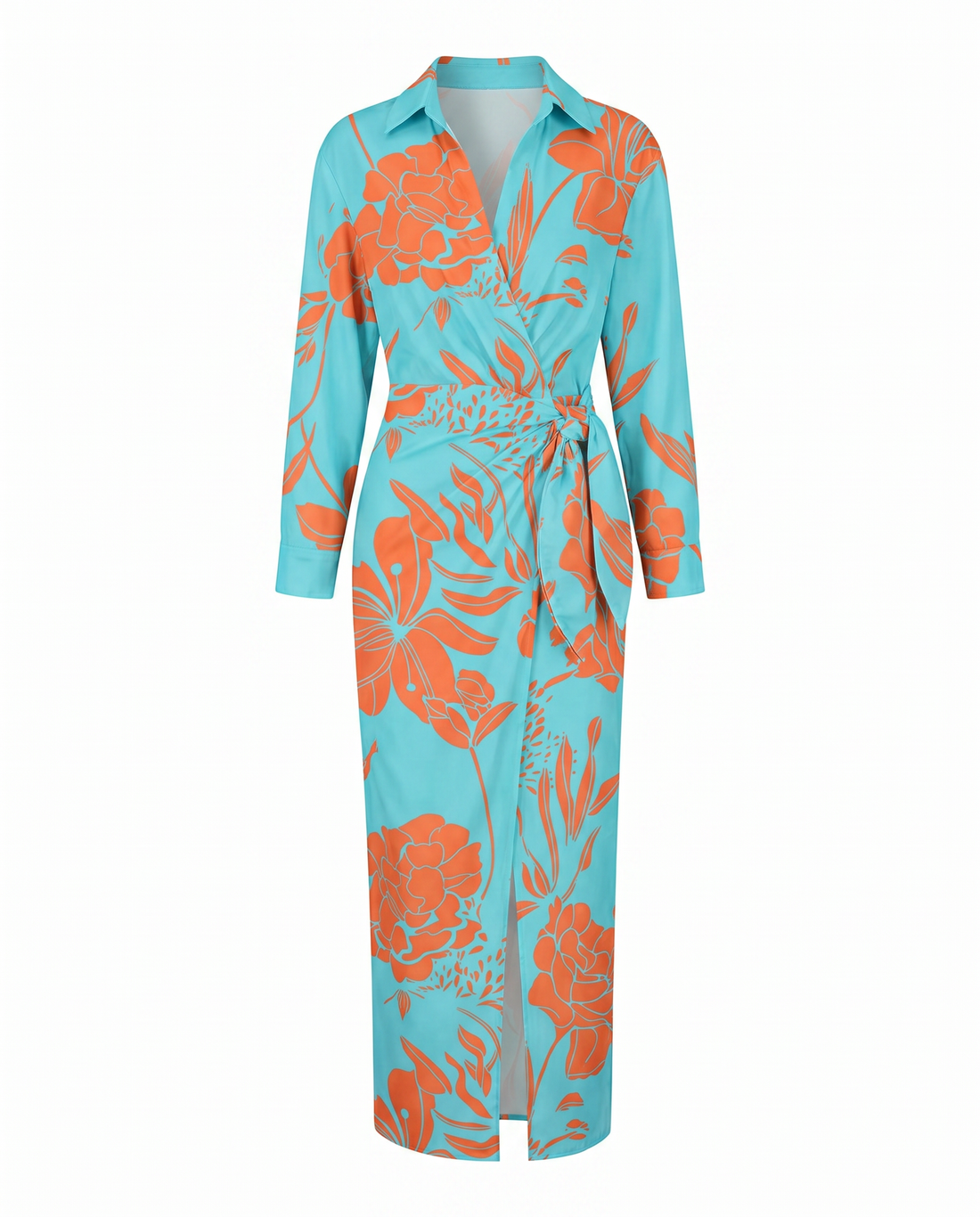 Aurette Leaf Print Wrap Maxi Dress
