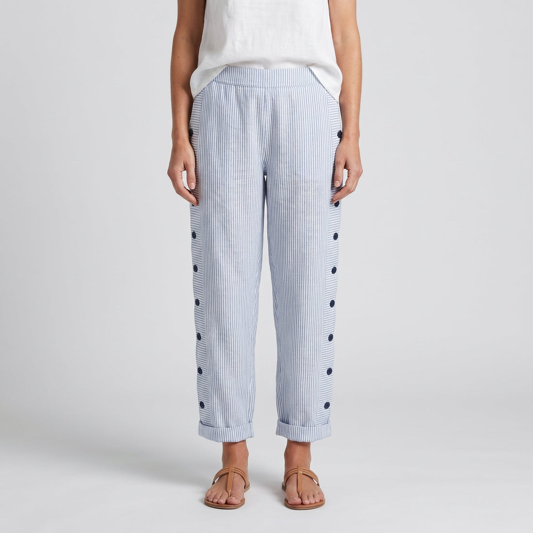Talia Pinstripe Button-Panel Trousers