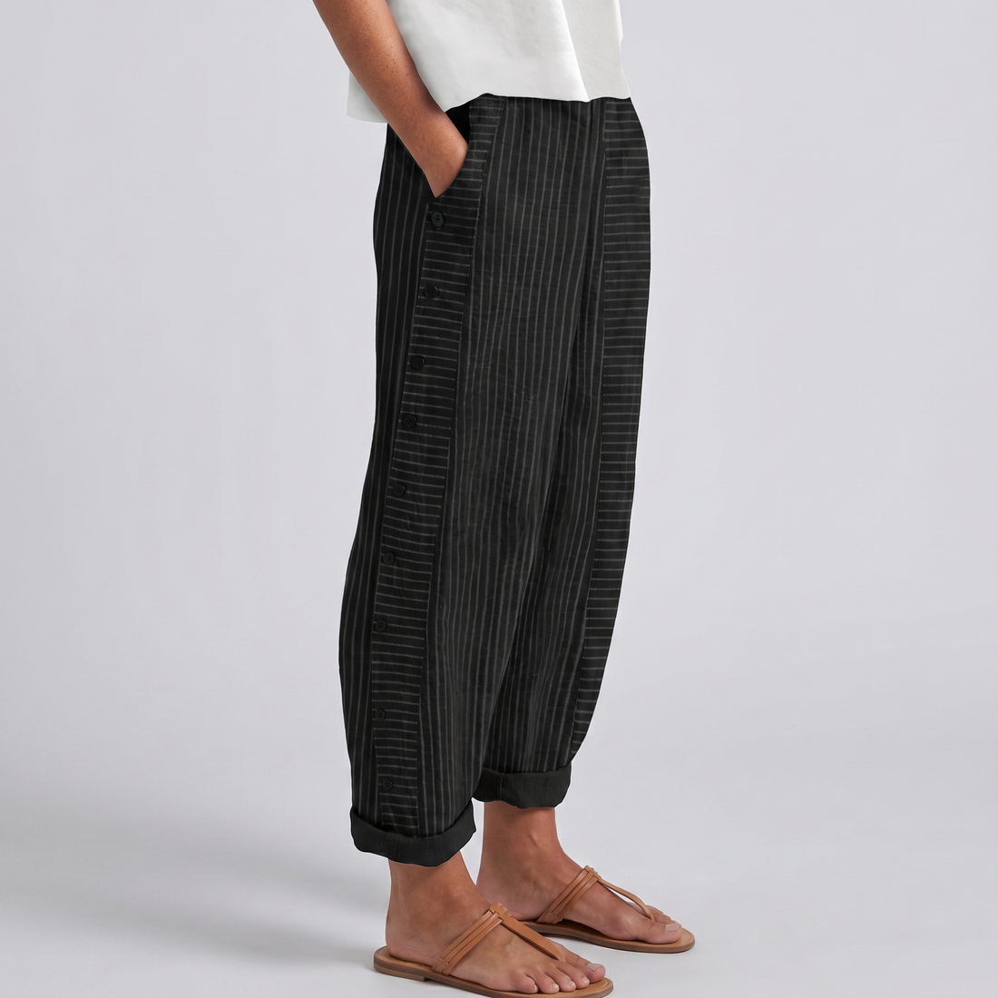Talia Pinstripe Button-Panel Trousers