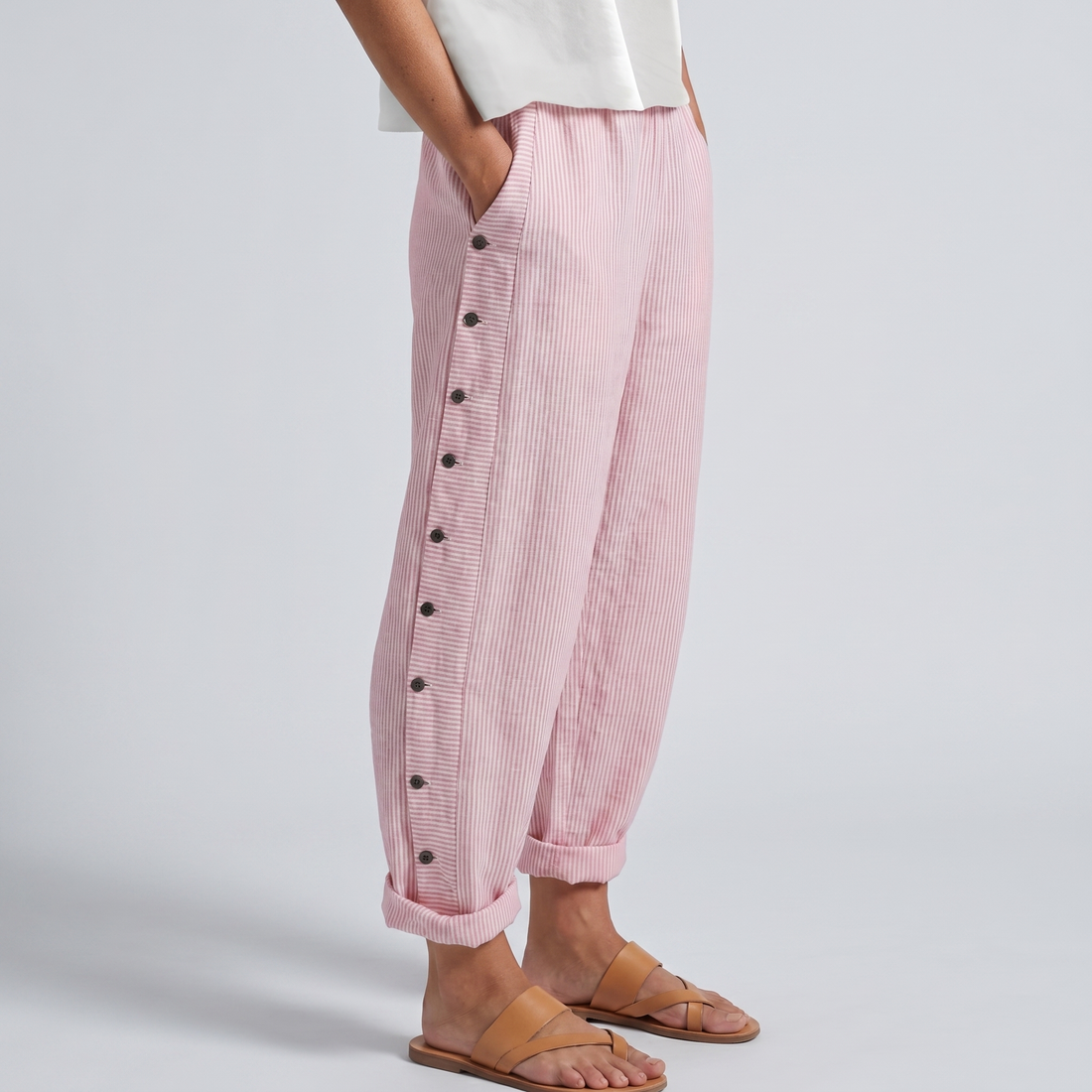 Talia Pinstripe Button-Panel Trousers